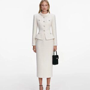 self-portrait Cream Boucle Collared Maxi Dress